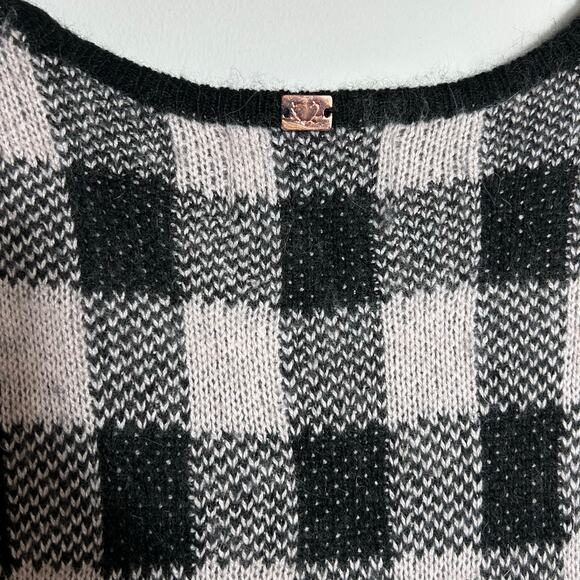 For Love and Lemons Knit Sweater Dress Size Small Black Plaid - Picture 4 of 9